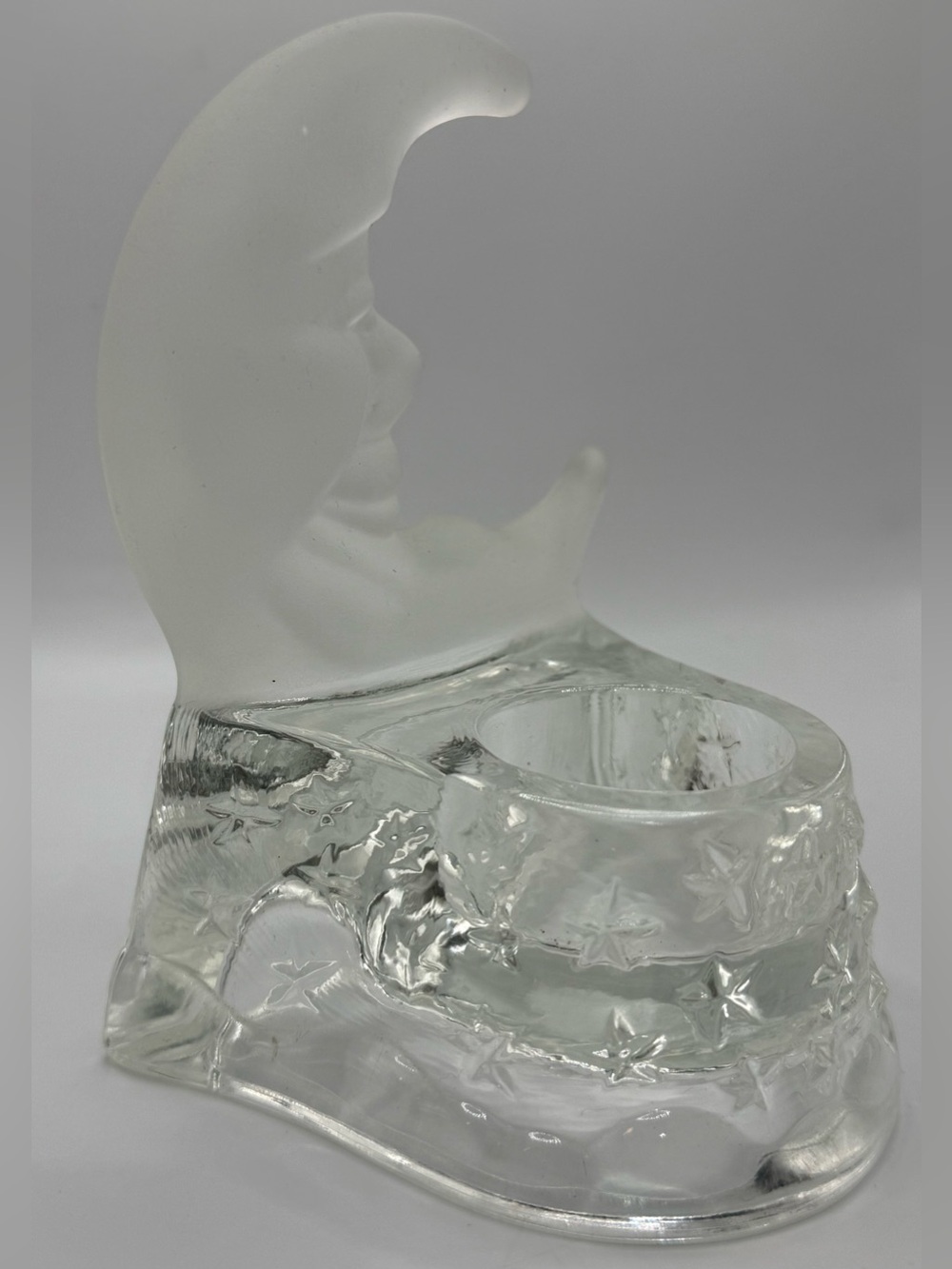 Vintage PartyLite Celestial Crescent Moon & Stars Glass Votive Holder